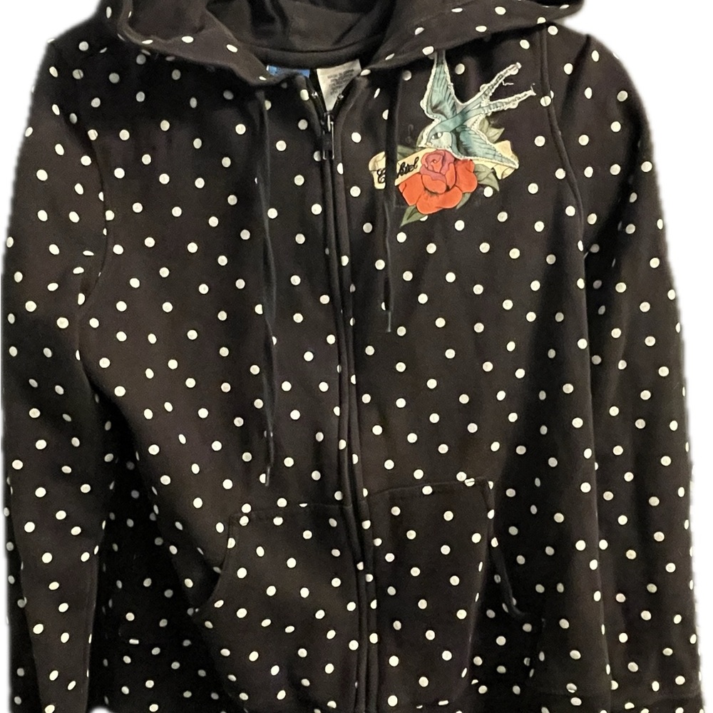 Polka Dot Ezekiel Vintage Black Hoodie with White Accents
